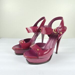 Yves Saint Laurent Tribute 75 Burgundy Patent Platform Heels Sz 40 US 10 Y2K VTG